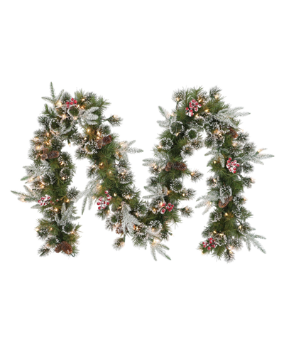 Puleo Pre-lit Decorated Christmas Garland With 100 Lights, 9' X 10" In Green