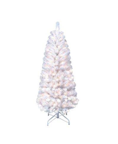 Puleo Pre-lit White Pencil Northern Fir Artificial Christmas Tree With 150 Lights, 4.5'