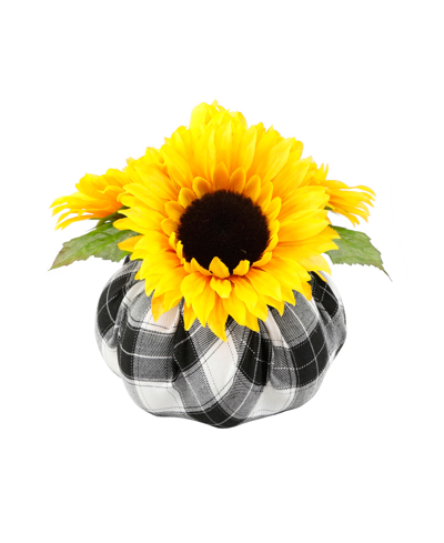 Flora Bunda Medium Plaid Fabric Pumpkin Sunflowers In Black