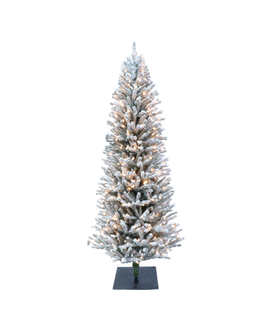 Puleo Pre-lit Flocked Fir Artificial Christmas Tree With Pines Cones And 300 Lights, 6' In Green