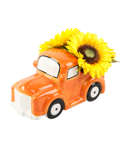 Flora Bunda Sunflowers Truck Ceramic Pot, 10.25" In Orange