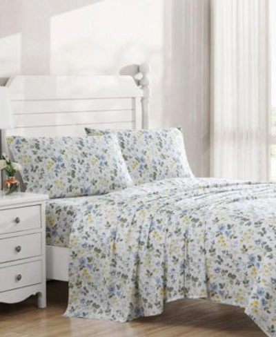 Laura Ashley Meadow Floral Cotton Sateen Sheet Set Bedding In Sunblue