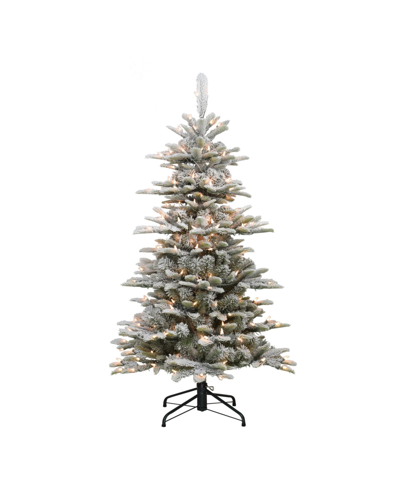 Puleo Pre-lit Slim Flocked Fir Artificial Christmas Tree With 200 Lights, 4.5' In Green