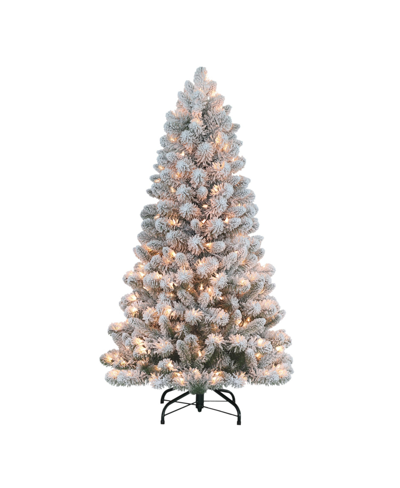 Puleo Pre-lit Flocked Virginia Pine Artificial Christmas Tree With 200 Lights, 4.5' In Green