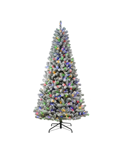 Puleo Pre-lit Flocked Virginia Pine Artificial Christmas Tree With 400 Color Select Led Lights, 7.5' In Green