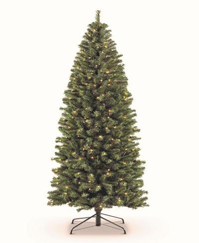 Puleo Pre-lit Pencil Northern Fir Artificial Christmas Tree With 250 Lights, 6.5' In Green