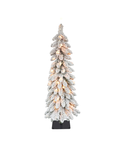 Puleo Pre-lit Flocked Pencil Alpine Artificial Christmas Tree With 35 Lights, 3' In Green