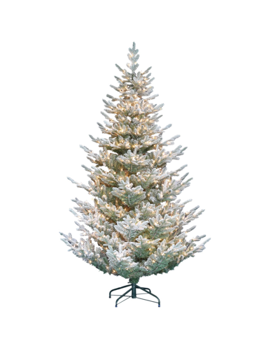Puleo Pre-lit Flocked Hillside Spruce Artificial Christmas Tree With 450 Lights, 7.5' In Green