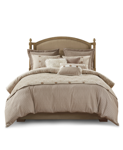 Madison Park Signature Grace Jacquard Geometric 9-pc.comforter Set, Queen In Taupe