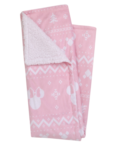 Disney Minnie Mouse Christmas Sherpa Baby Blanket Bedding In Pink