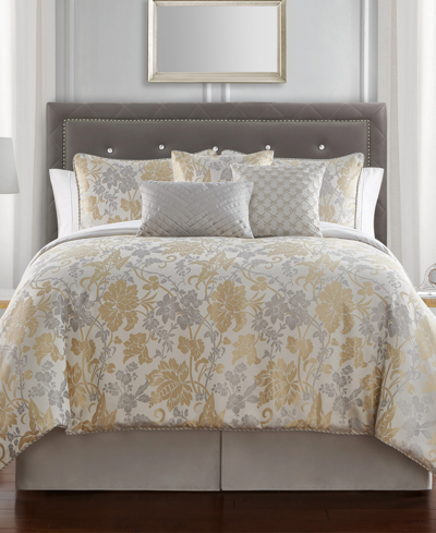 Waterford Marquis By  Doyle Floral 7 Piece Comforter Set, Queen In Gold-tone