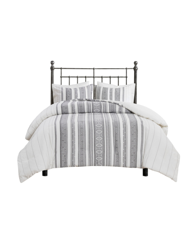 Madison Park Landry Jacquard Waffle 3 Piece Duvet Cover Set, Full/queen Bedding In Gray