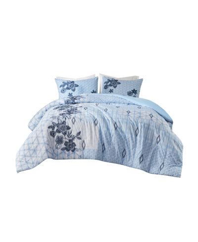 Madison Park Sadie Embroidery 3 Piece Duvet Cover Set, Full/queen Bedding In Blue
