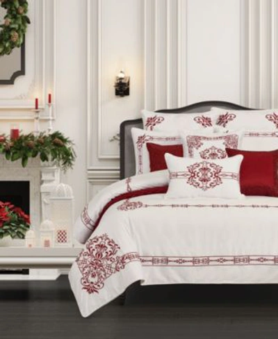 J Queen New York Home For The Holidays Duvet Cover Set Bedding In Crimson
