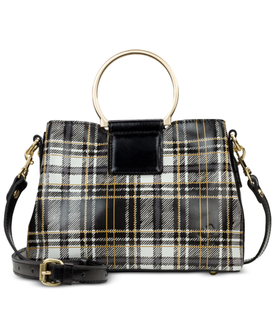 Patricia Nash Empoli Convertible Leather Satchel In Black And White Plaid -