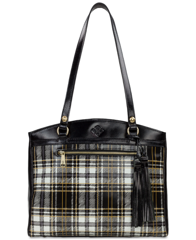 Patricia Nash Poppy Plaid Leather Tote In Black And White Plaid -