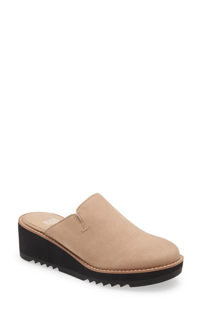 Eileen Fisher Loti Leather Wedge Mules In Barley