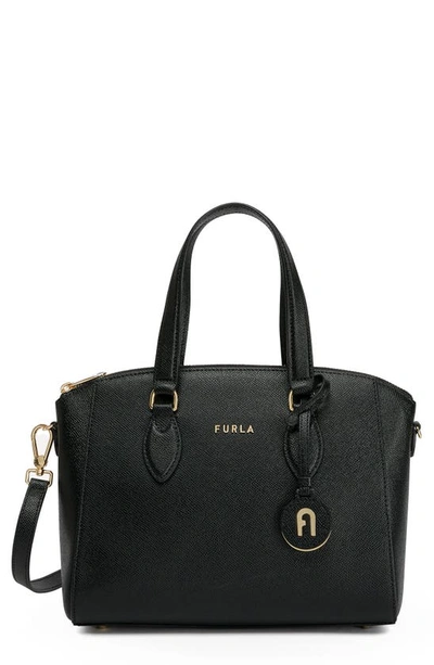 Furla Minerva Leather Satchel In Nero