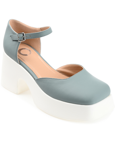 Journee Collection Women's Lizza Platform Block Heel Pumps In Blue