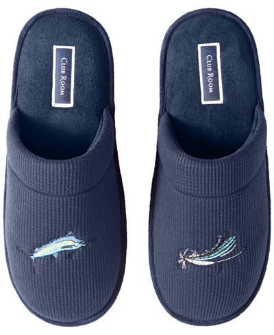 Macy's Club Room Men's Fish Waffle-knit Embroidered Slippers, Created For  In Navy