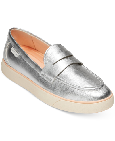Cole Haan Nantucket 2.0 Womens Leather Lifestyle Loafers In Silver