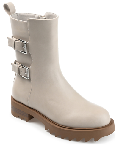 Journee Collection Women's Yasmine Lug Sole Mid Shaft Moto Booties In Sand