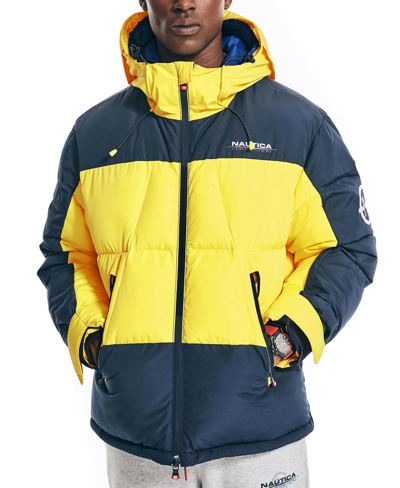 Nautica Men's Competition Sustainably Crafted Tempasphere Colorblock Parka In Blazing Yellow