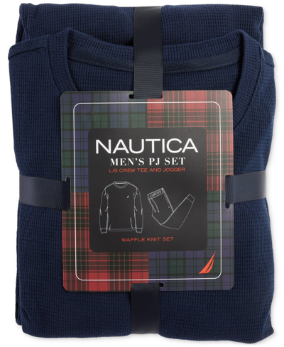 Nautica Men's Waffle Knit Thermal Pajama Set In Navy