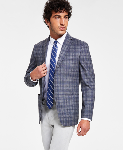 Bar Iii Men's Slim-fit Blue Plaid Sport Coat, Created For Macy's