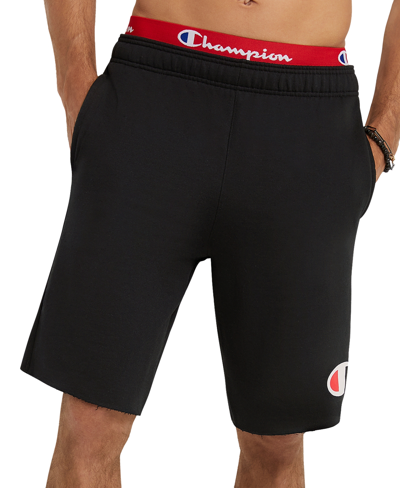 Champion Men's Big & Tall Standard-fit Jersey-knit Logo-print 9" Shorts In Black