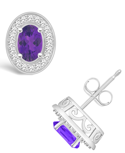 Macy's Amethyst (9/10 Ct. T.w.) And Diamond (1/5 Ct. T.w.) Halo Studs In Sterling Silver