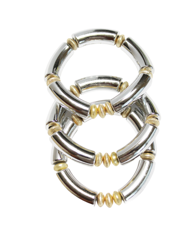 Michael Gabriel Designs 3-pieces Just Silver Gold Bracelet In High Gloss Acrylic Tube With Plated Gold