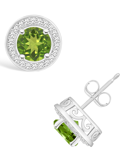 Macy's Peridot (1-1/10 Ct. T.w.) And Diamond (1/5 Ct. T.w.) Halo Studs In Sterling Silver