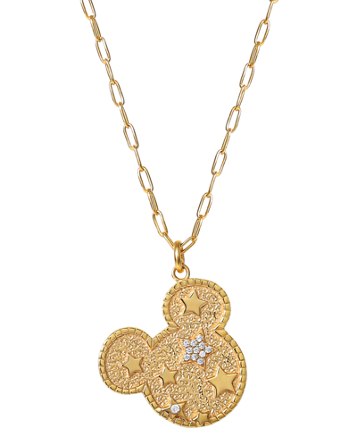 Disney Cubic Zirconia Mickey Mouse Star 18" Pendant Necklace In 18k Gold-plated Sterling Silver In Gold Over Silver