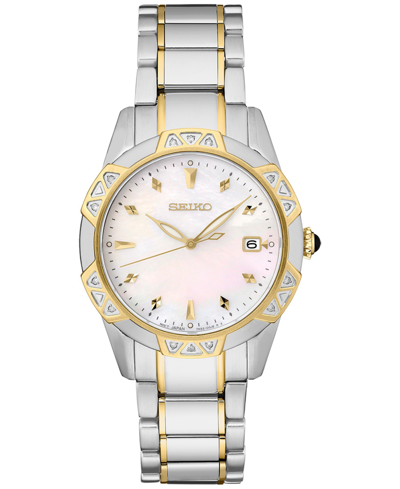Seiko Women's Diamond (1/6 Ct. T.w.) Two Tone Stainless Steel Bracelet Watch 33mm In White