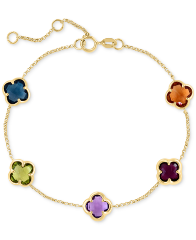 Effy Collection Effy Multi-gemstone Clover Link Bracelet (6-3/4 Ct. T.w.) In 14k Gold In Multi Gemstones