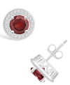 Macy's Garnet (2-1/5 Ct. T.w.) And Diamond (1/5 Ct. T.w.) Halo Studs In Sterling Silver In Garnet