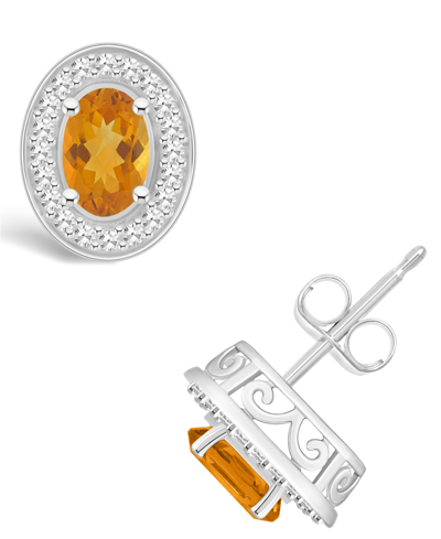 Macy's Citrine (9/10 Ct. T.w.) And Diamond (1/5 Ct. T.w.) Halo Studs In Sterling Silver