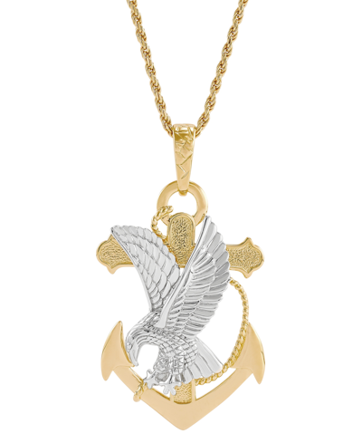 Macy's Men's Eagle & Anchor 22" Pendant Necklace In 14k Gold-plated Sterling Silver In Gold Over Silver