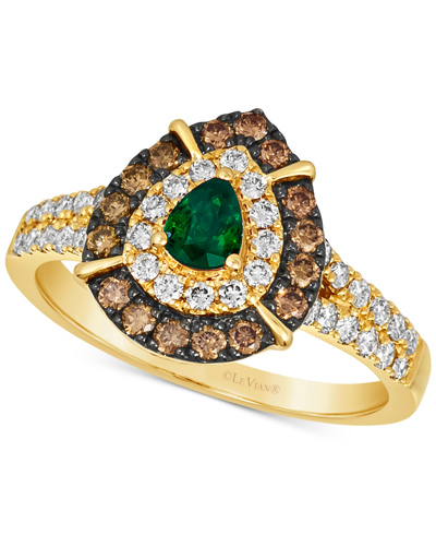 Le Vian Costa Smeralda Emeralds (1/5 Ct. T.w.) & Diamond (3/4 Ct. T.w.) Teardrop Halo Ring In 14k Gold