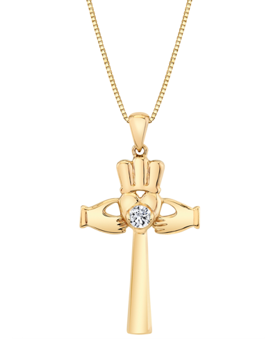 Sirena Diamond Claddagh Cross 18" Pendant Necklace (1/10 Ct. T.w.) In 14k Gold In Yellow Gold