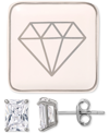 GIANI BERNINI CUBIC ZIRCONIA RECTANGLE SOLITAIRE STUD EARRINGS IN STERLING SILVER & CERAMIC TRINKET DISH, CREATED 