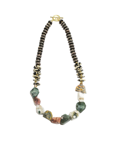 Michael Gabriel Designs Jade Safari Jade Chunk Beads And Kenya Bone Beads Necklace In Natural Jade Kenya Wood Beads