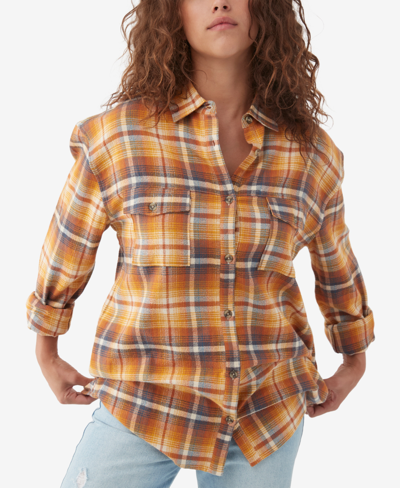 O'neill Juniors' Coat Check Cotton Flannel Shirt In Cream