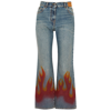 Palm Angels Burning Print Cotton Straight Jeans In Denim