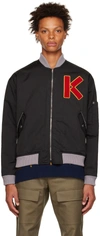 Kenzo Logo Patch Tech Twill Bomber Jacket In 99j - Black
