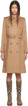 Burberry Kensington Double-breasted Cashmere Trench Coat In Camel Melange