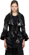 Junya Watanabe Fitted Faux Leather Flared Biker Jacket In 1 Black