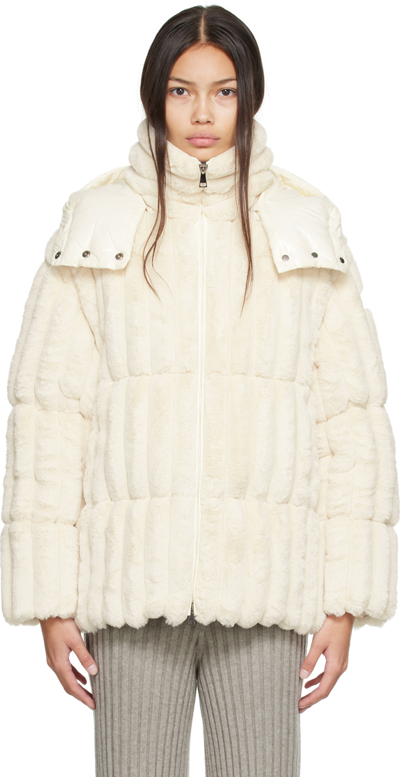 MONCLER WHITE FARE FAUX-FUR DOWN JACKET