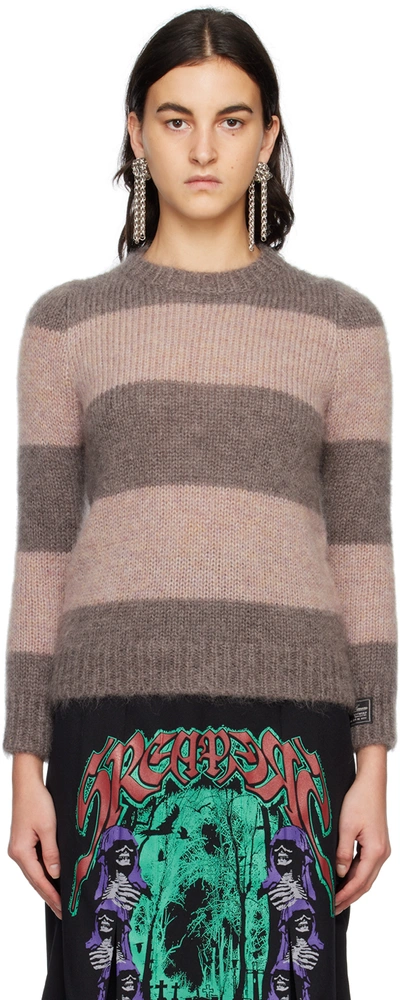 Raf Simons Taupe & Pink Stripe Jumper In 7356 Brown Pastel Vi